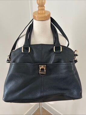 Calvin Klein Black Pebbled Leather Satchel with Gold Hardware